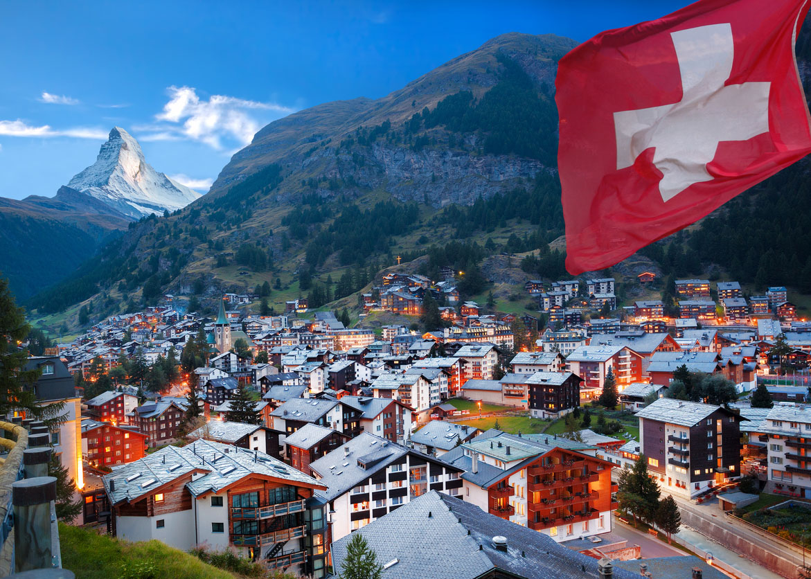 Zermatt village with view of Matterhorn in the Swiss Alps